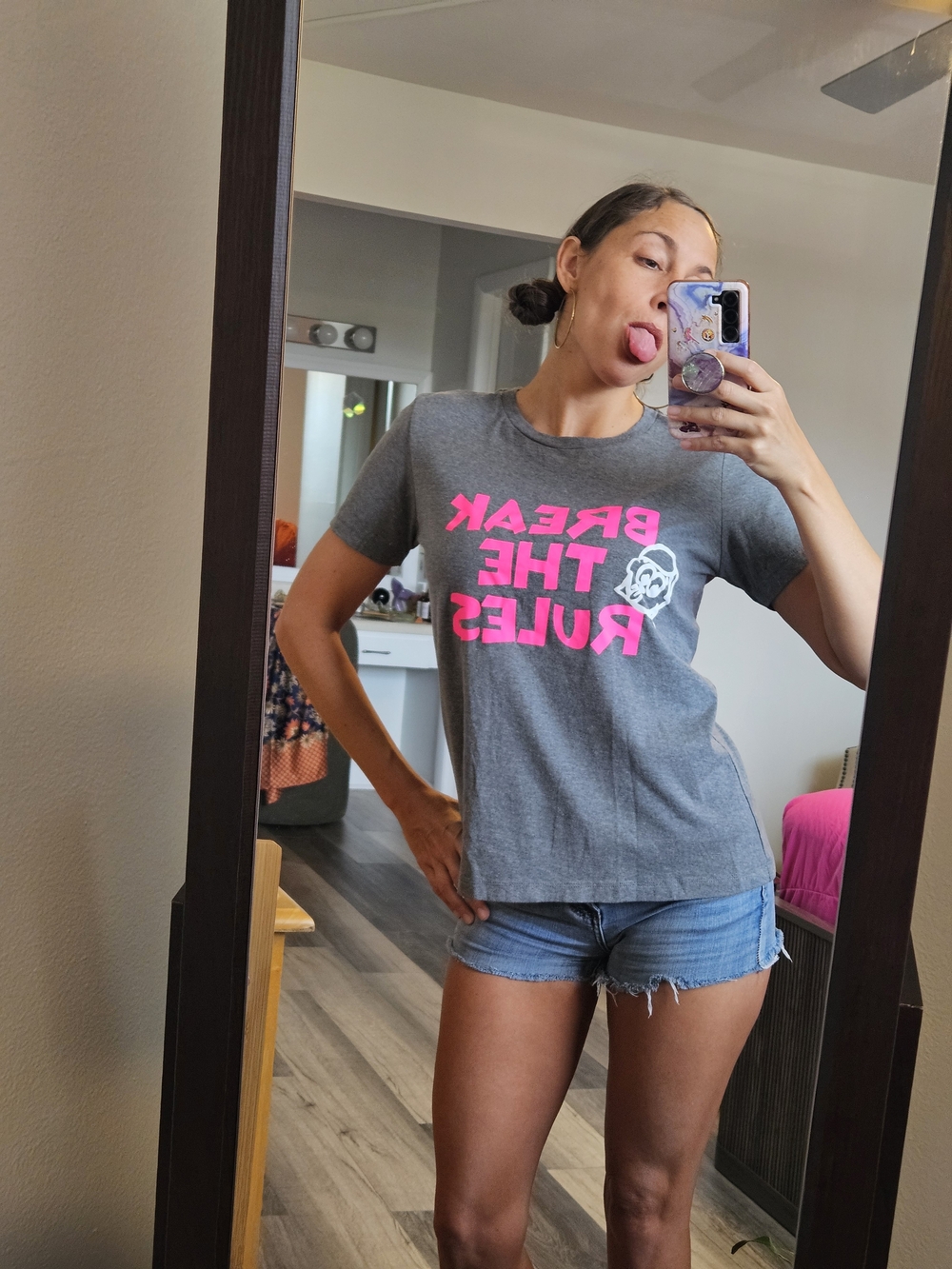 Hipchik Couture Break The Rules Graphic Tee Gray Pink Size M